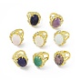 Gemstone Flower Adjustable Ring with Cubic Zirconia, Golden Brass Jewelry for Women, Cadmium Free & Lead Free