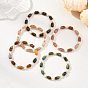Natural Sunstone/Natural Strawberry Quartz/Natural African Turquoise(Jasper)/Natural Bronzite/Natural Mookaite & Shell Pearl & Brass Beads Stretch Bracelets for Women, Barrel, Golden