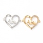Brass Micro Pave Clear Cubic Zirconia Links, Long-Lasting Plated, Heart with Word Abu