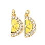Латунные микро проложить кубического циркония прелести, ломтики лимона, с эмалью и кольцом для прыжков, без кадмия и без свинца, стойки покрытие, долговечный, реальный 18 k позолоченный