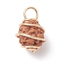 Natural Rudraksha Copper Wire Wrapped Pendants, Barrel Charms, Undyed