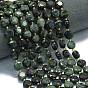 Нити бусин из натуральной зеленой яшмы камбаба, граненый шестиугольный разрез, плоско-круглые, с бисером