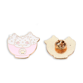 Bowl with Cat Enamel Pin, Light Gold Plated Alloy Cartoon Badge for Backpack Clothes, Nickel Free & Lead Free
