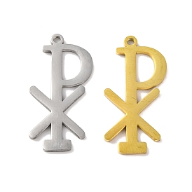 304 Stainless Steel Pendants, Laser Cut, Chi Rho Symbol Charm