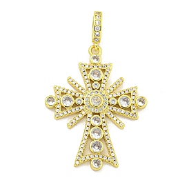 Rack Plating Brass Micro Pave Clear Cubic Zirconia Pendants, Cadmium Free & Lead Free, Real 18K Gold Plated