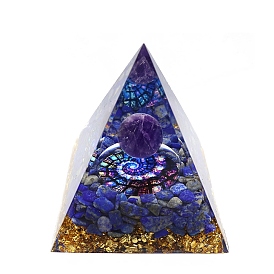 Orgonite Pyramid Resin Energy Generators, Reiki Natural Amethyst Chips Inside for Home Office Desk Decoration