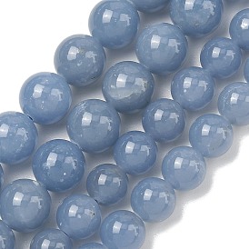 Natural Angelite Beads Strands, Smooth Round