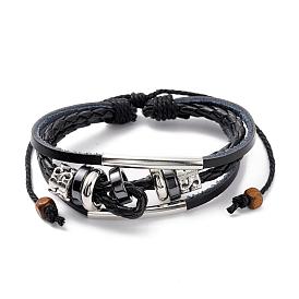 Alliage occasionnel réglable unisexe de zinc et bracelets en cuir tressé multi-brins