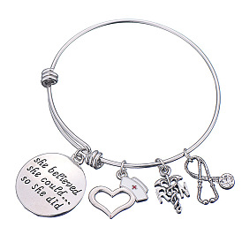 She Believed Nurse Series Bracelet with Angel Stethoscope - Slide and Pull