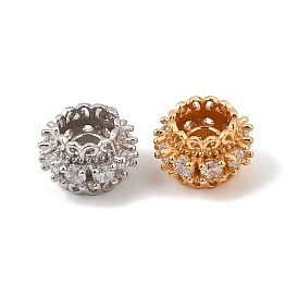 925 Sterling Silver Pave Clear Cubic Zirconia Spacer Beads, Rack Plating, Long-Lasting Plated, Flower
