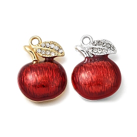 Alloy Enamel Pendants, with Rhinestone, Cherry Charms