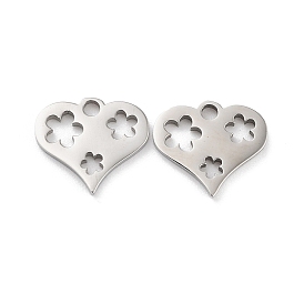 316 Surgical Stainless Steel Charms, Manual Polishing, Laser Cut, Heart with Flower Charms