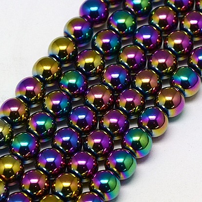 Rainbow Electroplate Non-magnetic Synthetic Hematite Beads Strands, Round, Grade A