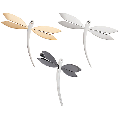 3Pcs 3 Colors 304 Stainless Steel Big Pendants, with Crystal Rhinestone, Dragonfly