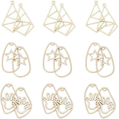 30Pcs 3 Style Smooth Surface Alloy Open Back Bezel Pendants, For DIY UV Resin, Epoxy Resin, Pressed Flower Jewelry, Mixed Shapes
