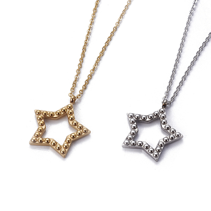 304 Stainless Steel Pendant Necklaces, with Cable Chains, Star