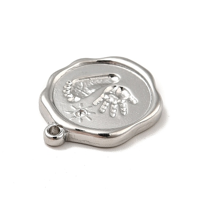 Ion Plating(IP) 304 Stainless Steel Pendant Rhinestone Settings, Flat Round with Palm & Foot Print