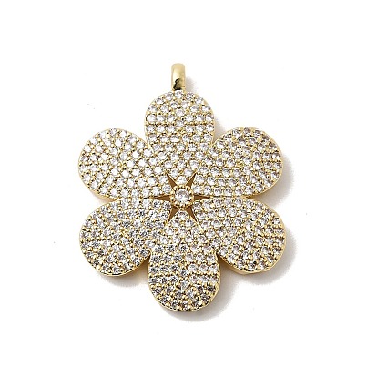 Латунные микро проложить кубического циркония подвески, цветок, стойки покрытие, долговечный, без кадмия и без свинца