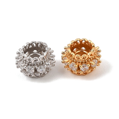 925 Sterling Silver Pave Clear Cubic Zirconia Spacer Beads, Rack Plating, Long-Lasting Plated, Flower