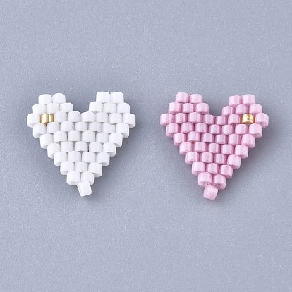 Handmade Seed Beads Pendants, with Elastic Thread, Loom Pattern, Heart