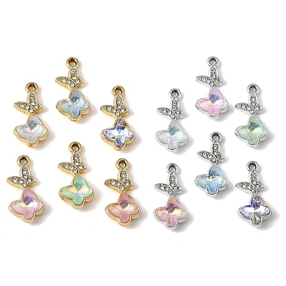 Стеклянные подвески из сплава с ультрафиолетовым покрытием, очарование бабочки, со стразами, граненые, разноцветные