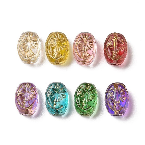 Transparent Spray Painted Glass Beads, Oval