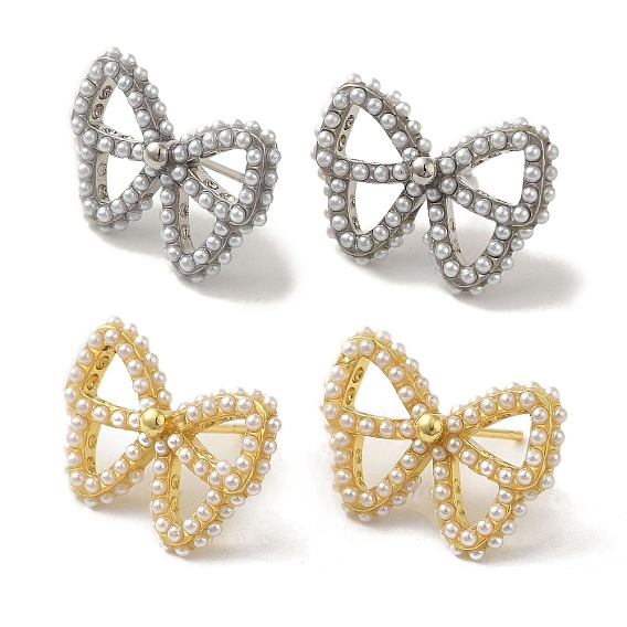 Серьги-гвоздики из латуни с покрытием стойки, с пластиковой бисера, долговечный, без свинца и без кадмия, бантом