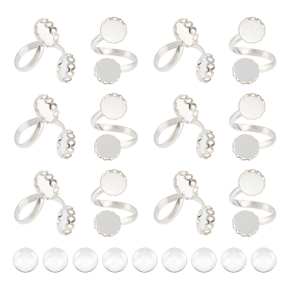 Набор для самостоятельного изготовления пустого купольного кольца, включая плоские круглые латунные открытые кольца для манжет, Кабошоны из стекла