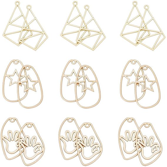 30Pcs 3 Style Smooth Surface Alloy Open Back Bezel Pendants, For DIY UV Resin, Epoxy Resin, Pressed Flower Jewelry, Mixed Shapes