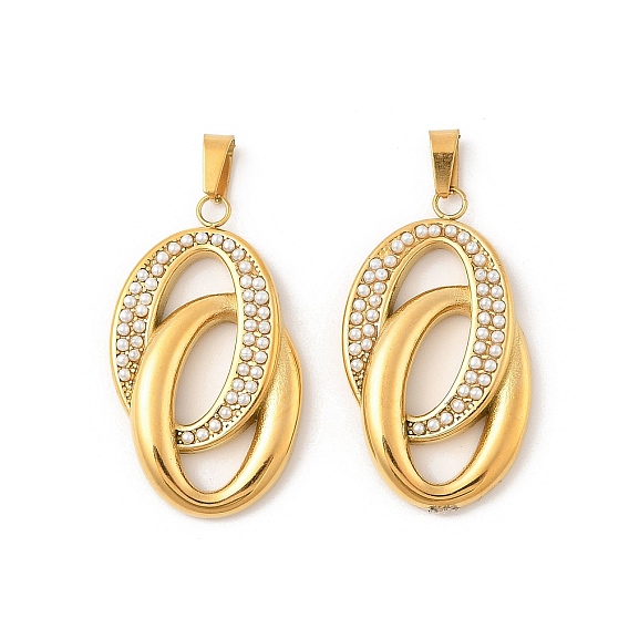 304 подвески из нержавеющей стали, с абс пластмассовой имитационной жемчужиной, овальные амулеты, ионное покрытие (ip)