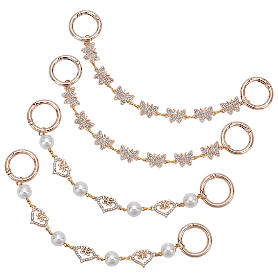 4 шт. 2 стили бабочка сердце сплав кристалл стразы и АБС искусственный жемчуг украшения для обуви цепочки, с пружинными кольцами ворот