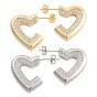 Brass Pave Cubic Zirconia Stud Earrings, Heart