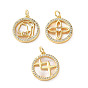 Pendentifs en laiton zircon cubique transparent, avec coque blanche, charmes rondes plates, sans cadmium et sans plomb, crémaillère plaquage, plaqué longue durée