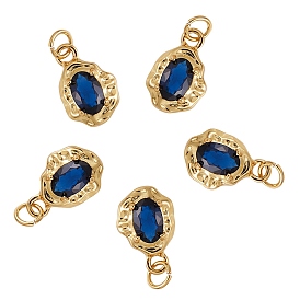 5Pcs Brass Micro Pave Cubic Zirconia Charms, Long-Lasting Plated, Real 18K Gold Plated, Oval