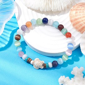 Cat Eye Beads & Synthetic Turquoise & Coconut Beads & Natural Freshwater Beads Stretch Bracelets