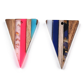 Transparent Resin & Walnut Wood Pendants, with Gold Foil, Triangle Charm