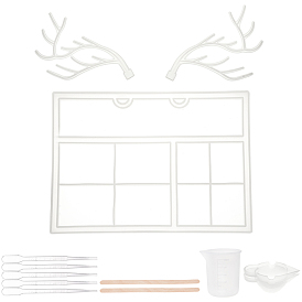 Antler Tree Jewelry Display Silicone Molds, 2ml Disposable Plastic Dropper, 100ml Measuring Cup Silicone Glue Tools, Birch Wooden Craft Ice Cream Sticks and Silicone Stirring Bowl