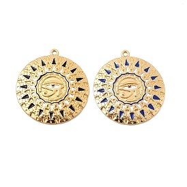 304 нержавеющей стальной эмали подвески, Плоский круглый камень с изображением глаза Гора из египетской мифологии.