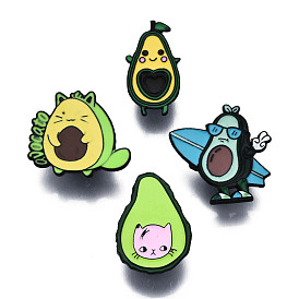 4Pcs 4 Style Pear & Avocado Enamel Pins, Electrophoresis Black Plated Alloy Badges for Backpack Clothes, Nickel Free & Lead Free