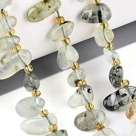 Природные пренит нитей бисера, самородки, Топ пробуренной, упавший камень, с бисером