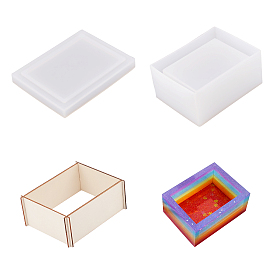 Wood Tissue Holders, with Cuboid DIY Tissue Box Silicone Molds, for UV Resin, Epoxy Resin Jewelry Making