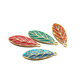 Stainless Steel Pendants, with Enamel, Golden, Leaf Charm