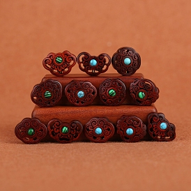 Sandalwood Beads, with Synthetic Turquoise