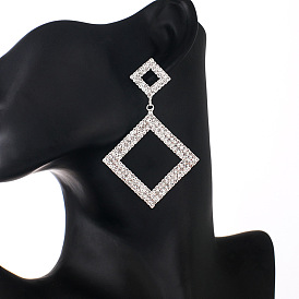 Fashion Square Diamond Earrings - Claw Chain Inlaid Diamond Ear Pendant E711.