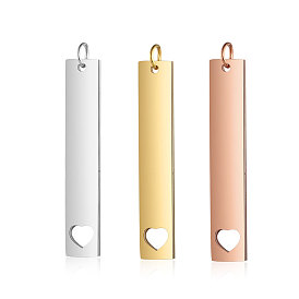 Ion Plating(IP) 304 Stainless Steel Pendants, with Jump Ring, Manual Polishing, Rectangle with Heart Charm