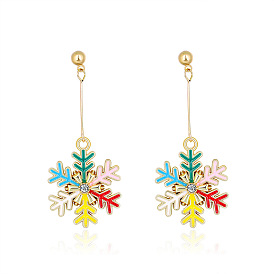 Fashionable Colorful Oil Drop Snowflake Earrings - Christmas Jewelry, Delicate, Trendy.