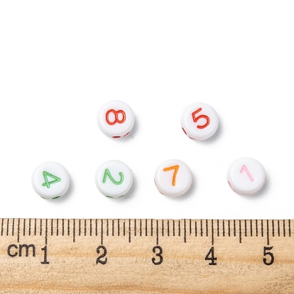 China Factory Opaque Acrylic Flat Round Beads, Number Beads, 7x3mm, Hole:  2mm, about 3600pcs/500g 7x3mm, Hole: 2mm, about 3600pcs/500g in bulk online  
