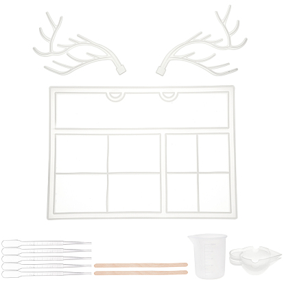 Antler Tree Jewelry Display Silicone Molds, 2ml Disposable Plastic Dropper, 100ml Measuring Cup Silicone Glue Tools, Birch Wooden Craft Ice Cream Sticks and Silicone Stirring Bowl