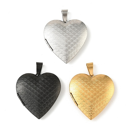 316 подвески из нержавеющей стали Locket, подвеска в виде сердца с узором в виде чешуи, с 304 защелкой из нержавеющей стали на поручнях