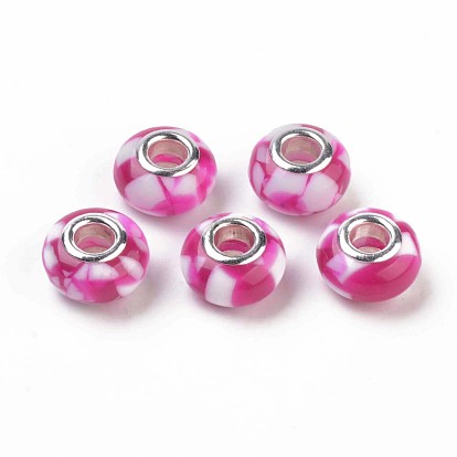 Cmолы европейские шарики, бусины с большим отверстием, с двойным сердечником и корпусом из латуни с платиновым покрытием, рондель